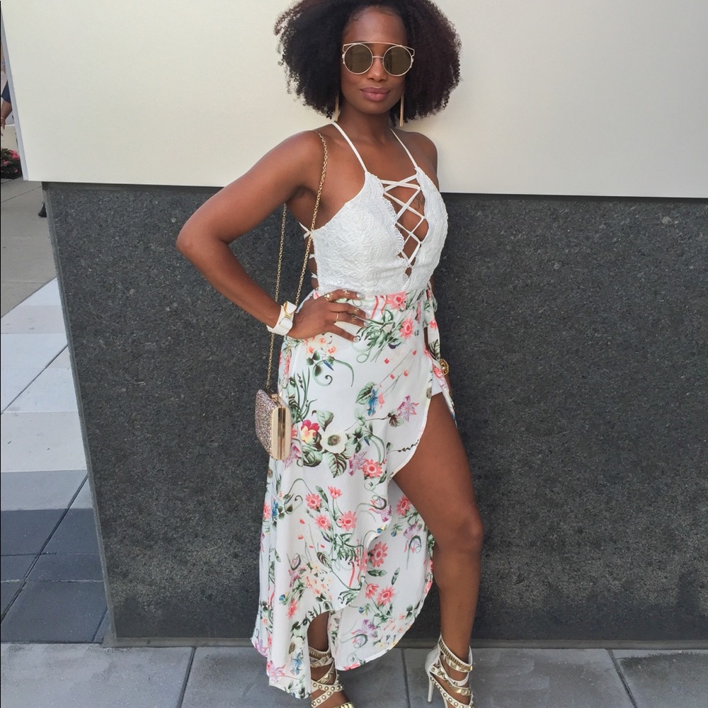 High Low Crochet Top Floral Dress